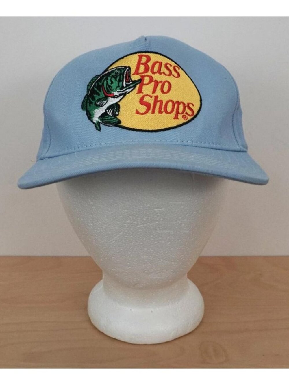 Vintage Bass Pro Shops Light Blue Snapback Hat Made in USA Flag Patch